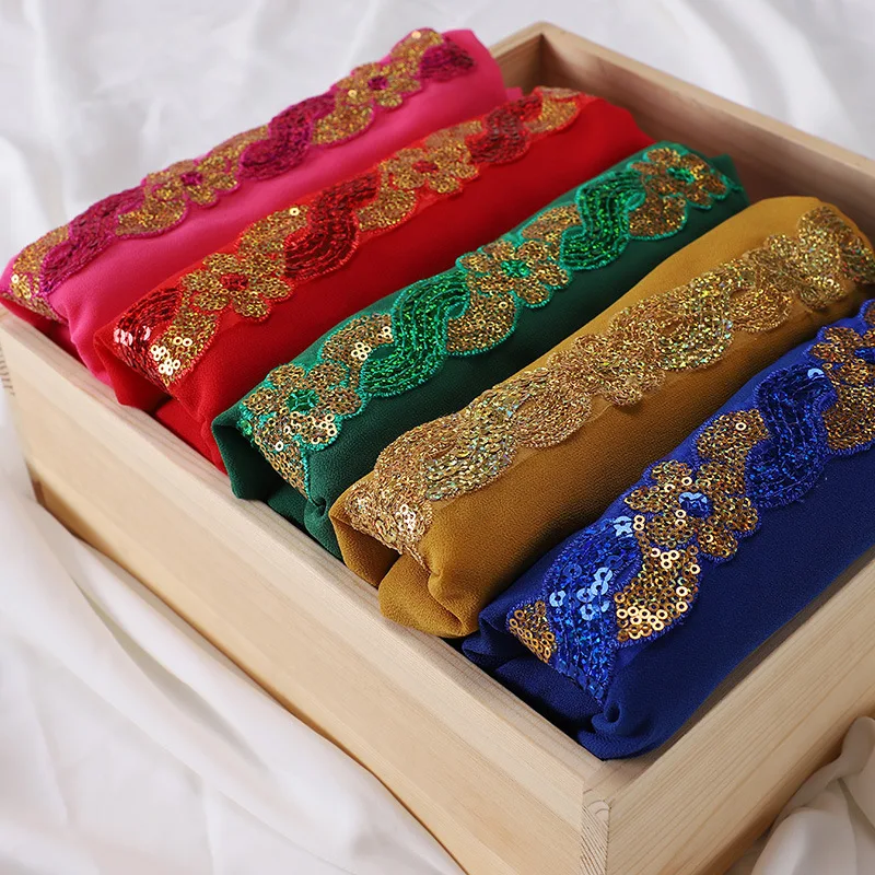 Chiffon Hijab Turban für muslimische Frauen Mode Kopftuch Ramadan Schals Pailletten Schal Headwraps Schleier islamisches Stirnband Ramadan