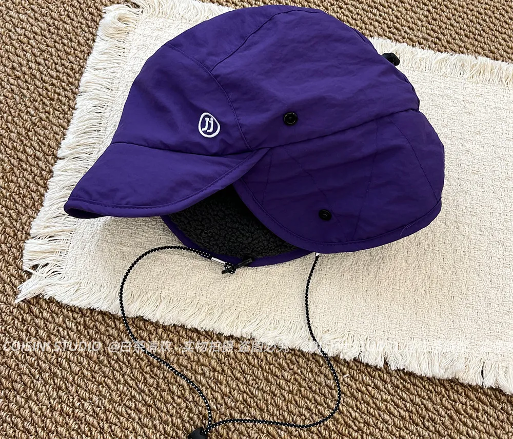 Herren- und Damen-Wintermütze, gefüttert mit Fleece, winddicht, warm, mit Ohrenschutz, Bomber-Mütze mit Krempe, verstellbarer Kordelzug, ideal zum Skifahren im Freien. – Detail 7