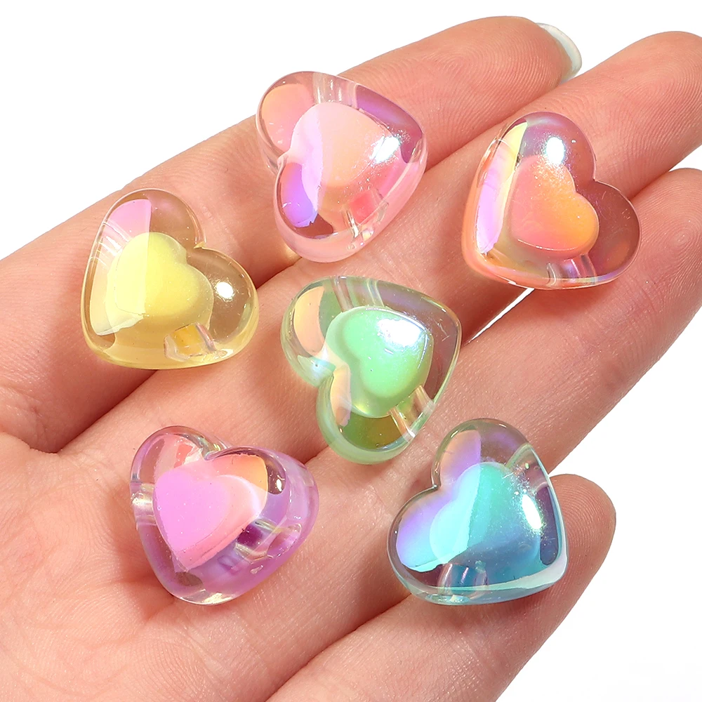 10Pcs Acrylic Beads Heart Shaped Plating Colorful Spacers Beads for DIY Jewelry Making Pendants Neaklace Bracelet Accessories