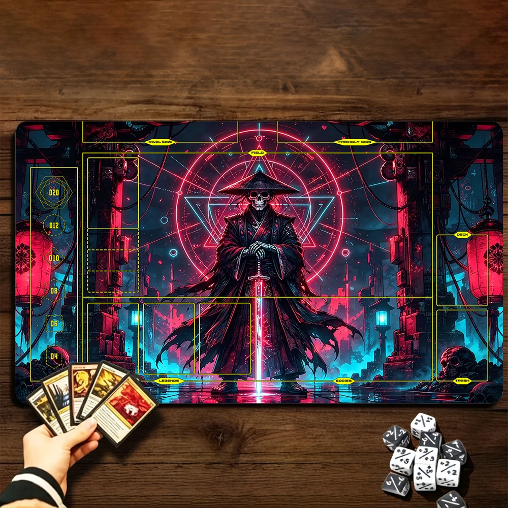 Skeleton Swordsman Cyber TCG Playmat Magic Playmat with Stitched Edge Anti-slip base Gathering Gaming Mat Trading Card Game