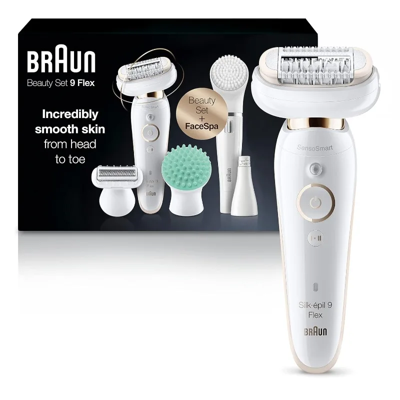 

Эпилятор Braun Silk-epil 9 Flex 9-300, набор для красоты, удаление волос на лице для женщин, устройство для удаления волос, бритва и триммер