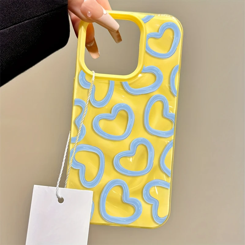 귀여운 유화 하트 소프트 폰 케이스 아이폰 17 16 프로 맥스 15 14 13 12 11 프로 맥스 플러스 에어 16E 주름 텍스처 TPU 커버