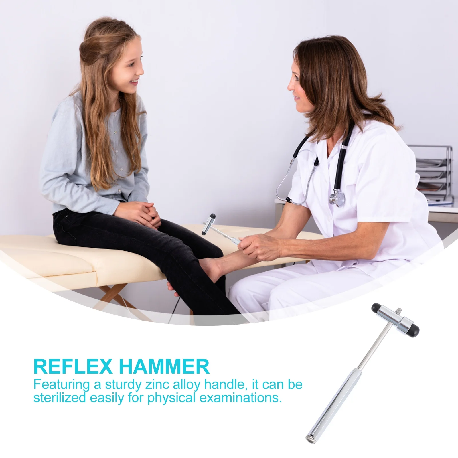 

Double-Headed Reflex Hammer Zinc Alloy Handle For Tendon Percussion Stretch Reflex Testing Hospital Home Salon Use