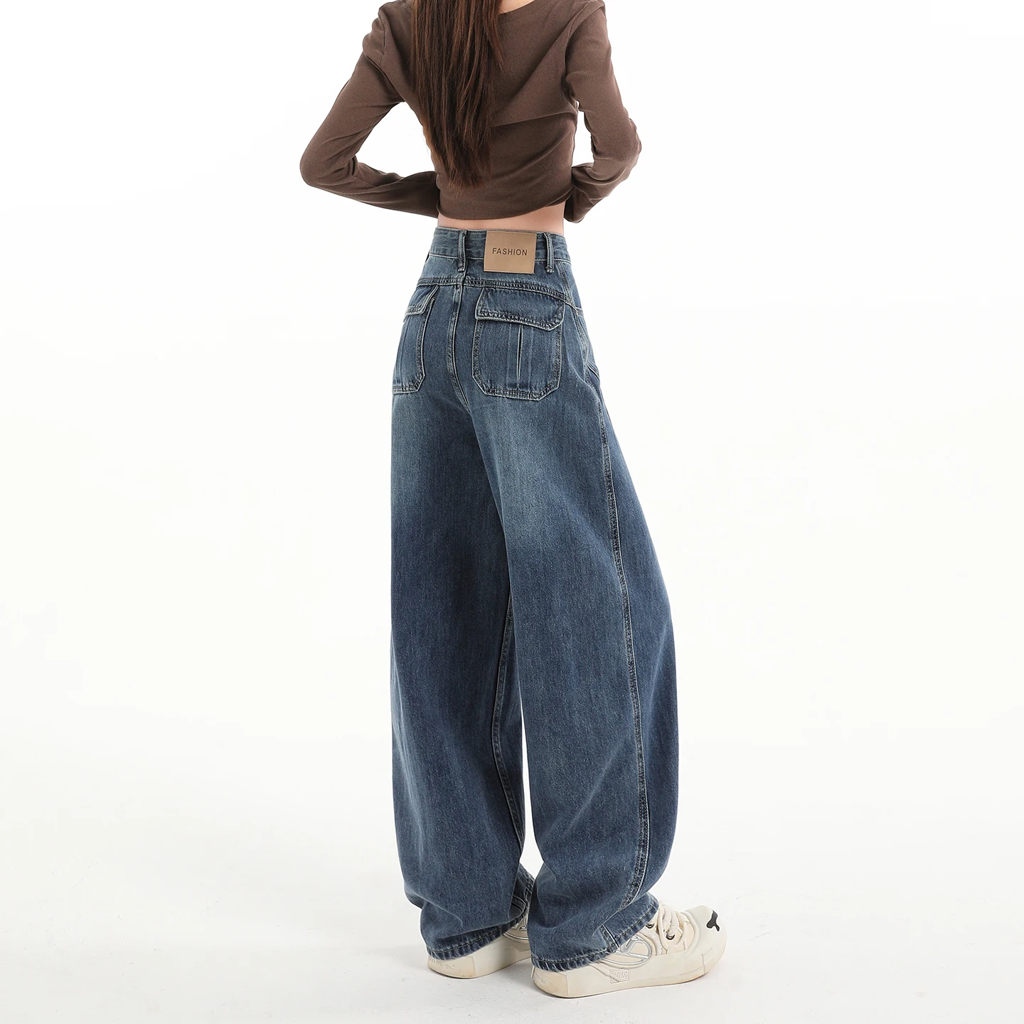 جينز صوف واسع الساق للنساء سراويل كاجوال مخملية فضفاضة للشتاء، مريحة ودافئة، سراويل جينز قطيفة عصرية بجيب Y2K #4