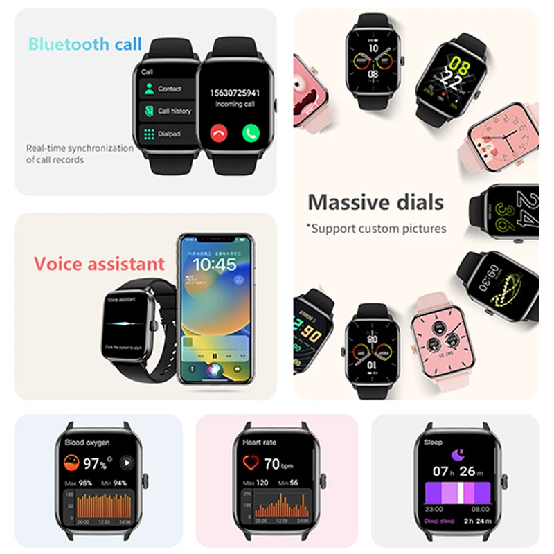 2024  NEW SmartWatch 1.9 inch screen Bluetooth call smartwatch women's physiological cycle health temperature monitoring watch