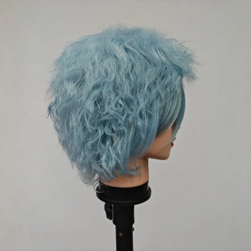Anime Hiro Akademia Shigaraki Tomura Wigs Short Gray Blue Mixed Curly Cosplay Wig + Wig Cap