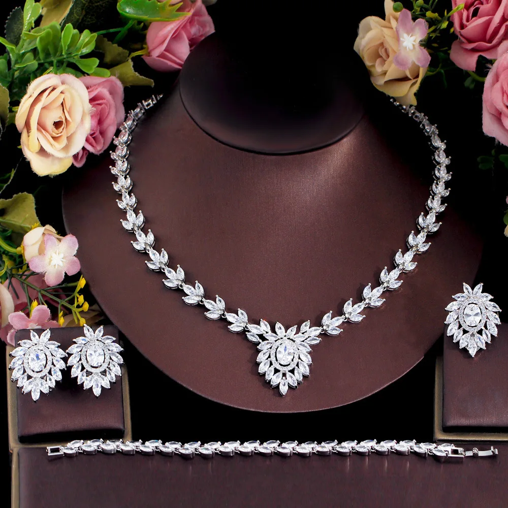 

CC Trendy Jewelry Set Wedding Accessories Women Bijoux Bridal Dress Engagement Necklace Earrings Ring Bracelet 4 PCS SetsT0263