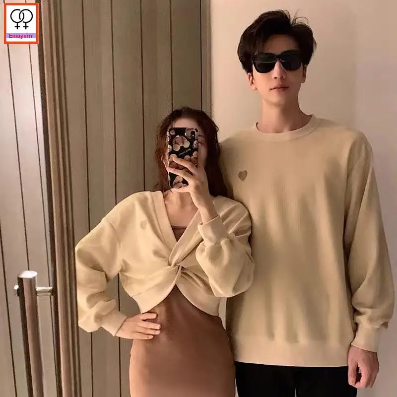 Matching Couple Clothes Outfits Male Female Lovers Holiday Valentine\'s Girls Two Piece Crop Short Hooded Sweatshirt Dress