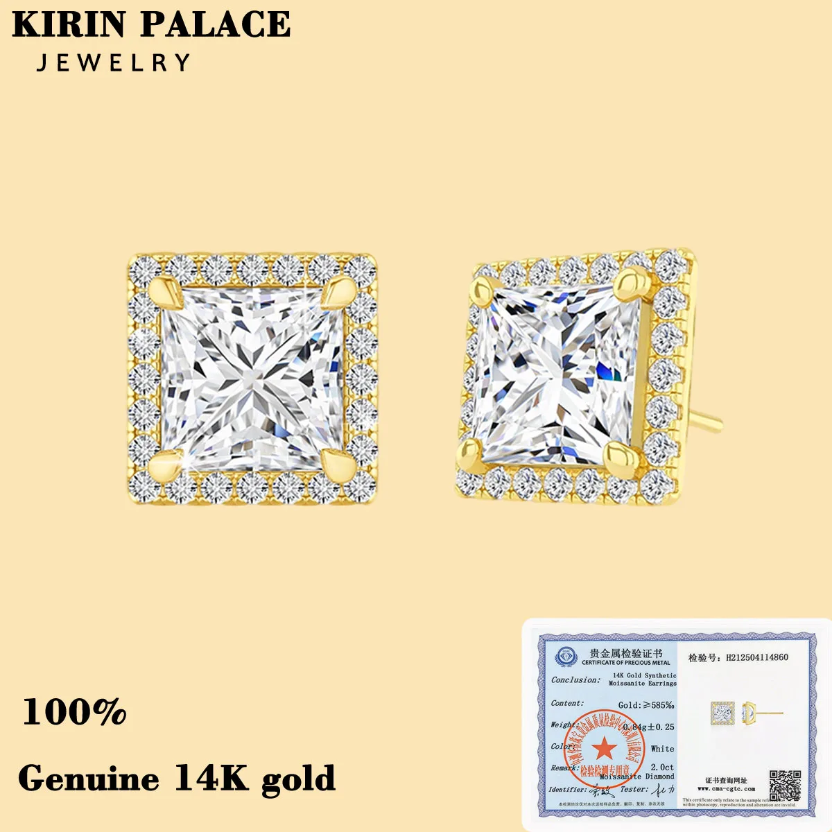 Real 14K Gold Princess Cut Moissanite Earrings VVS1 Clarity Hypoallergenic Sparkling Luxury Jewelry for Women Engagement Gifts