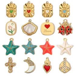 3pcs/Lot Trendy High Polish Stainless Steel Shell Starfish Charms Heart Moon Enamel Necklace DIY Small Pendant Wholesale