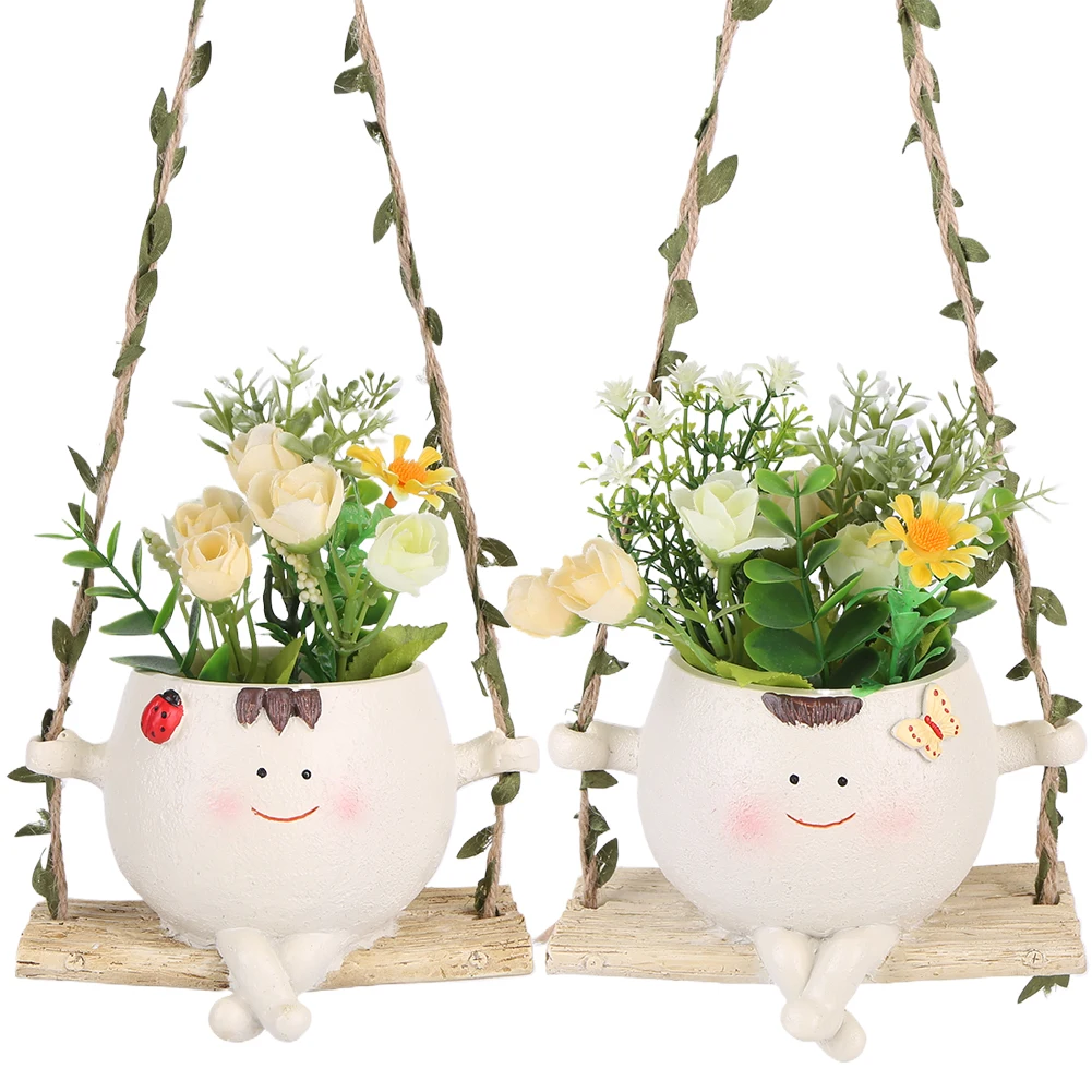 

Подвесные горшки с качающимся лицом Горшки для суккулентов Подвесные цветочные горшки для комнатных и наружных растений для веревки жемчуга