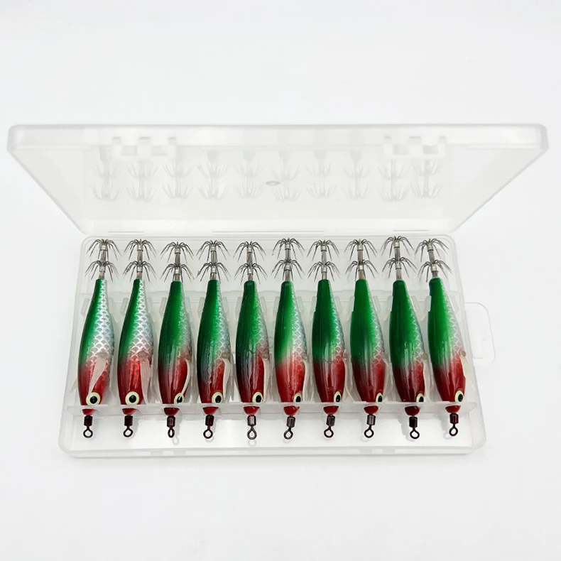 ShareShark 10 Stück/Box Leuchtender Tintenfisch-Jighaken Salzwasser-Angelköder Holzkrebsköder Meeresangeln Oktopus Tintenfisch Köder – Detail 16
