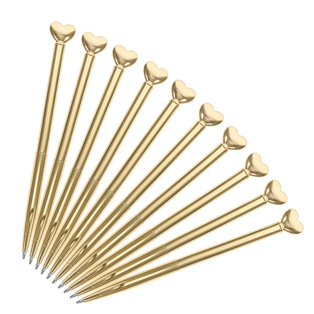 10Pcs Heart Shape Ballpoint Pens Sturdy Iron Retractable Pens for Daily Writing Journaling Signing Documents Valentine Party