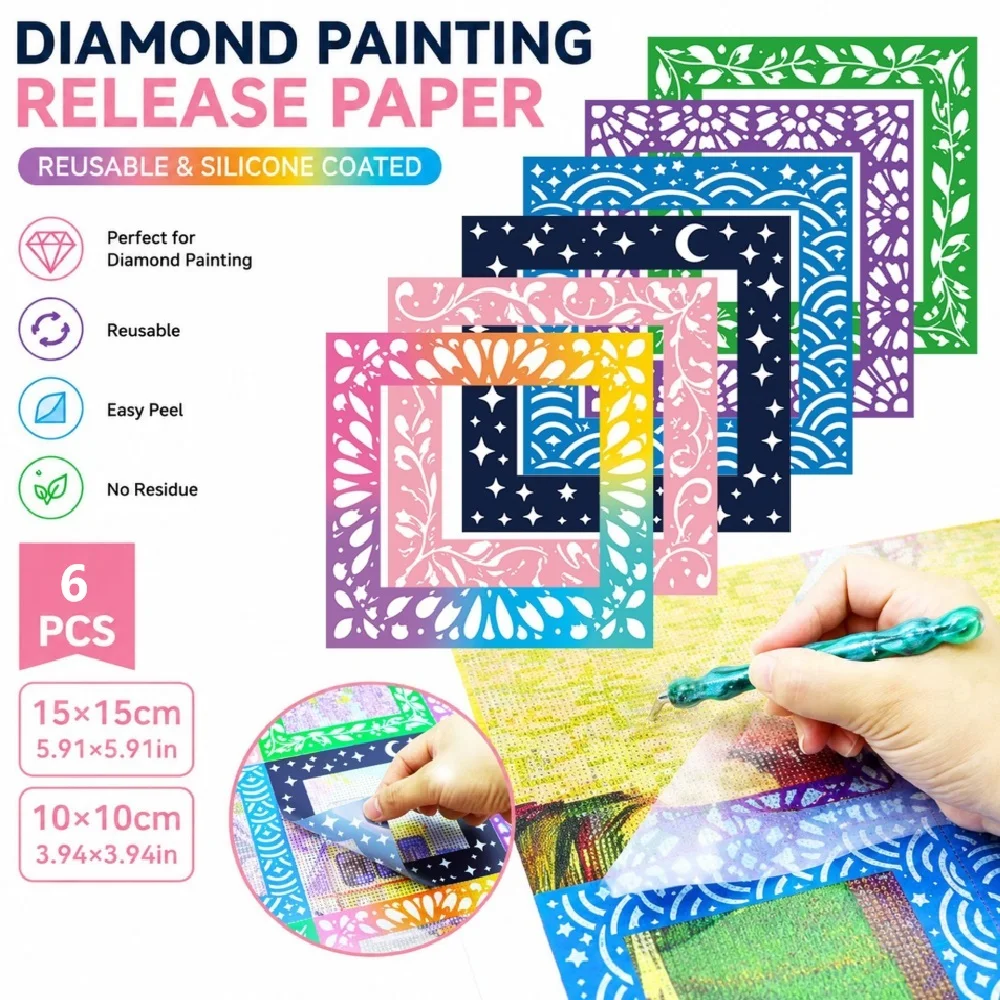 6Pcs 10/15cm Optional Diamond Painting Color Protective Film, Diamond Painting Dustproof Stickers, DIY Diamond Embroidery Stickers, Repair Stickers, Anti-Stick Paper Tools