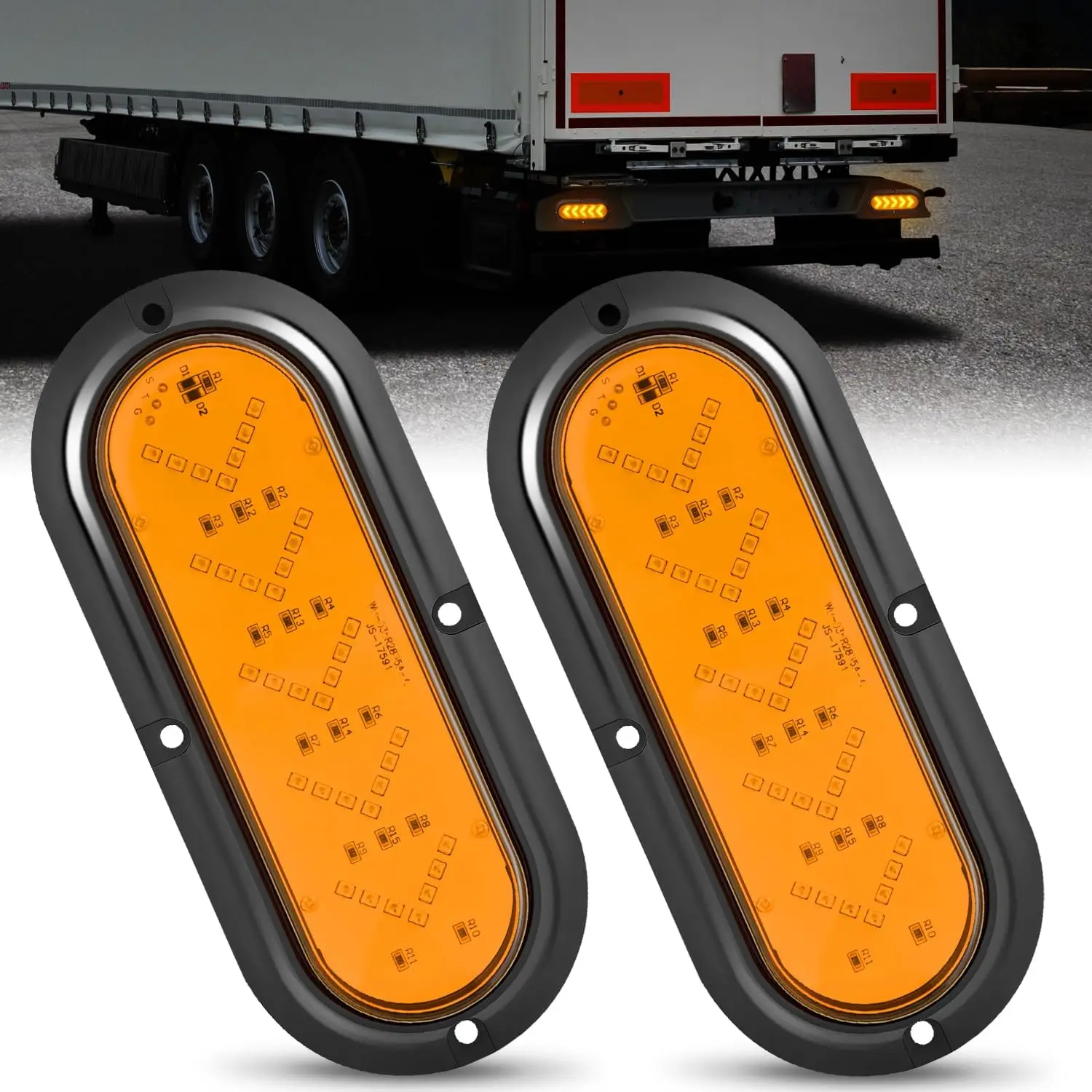 Nilight 6Inch Oval Tail Light 2PCS 35LED Arrow Amber Running Turn Signals Lights Surface Mount Waterproof for 12V Caravan Truck RV Camper Trailer Bus, Arrow Style LED Tail Light Upgrade for Trailer RV Truck Off Road Night Driving Style
