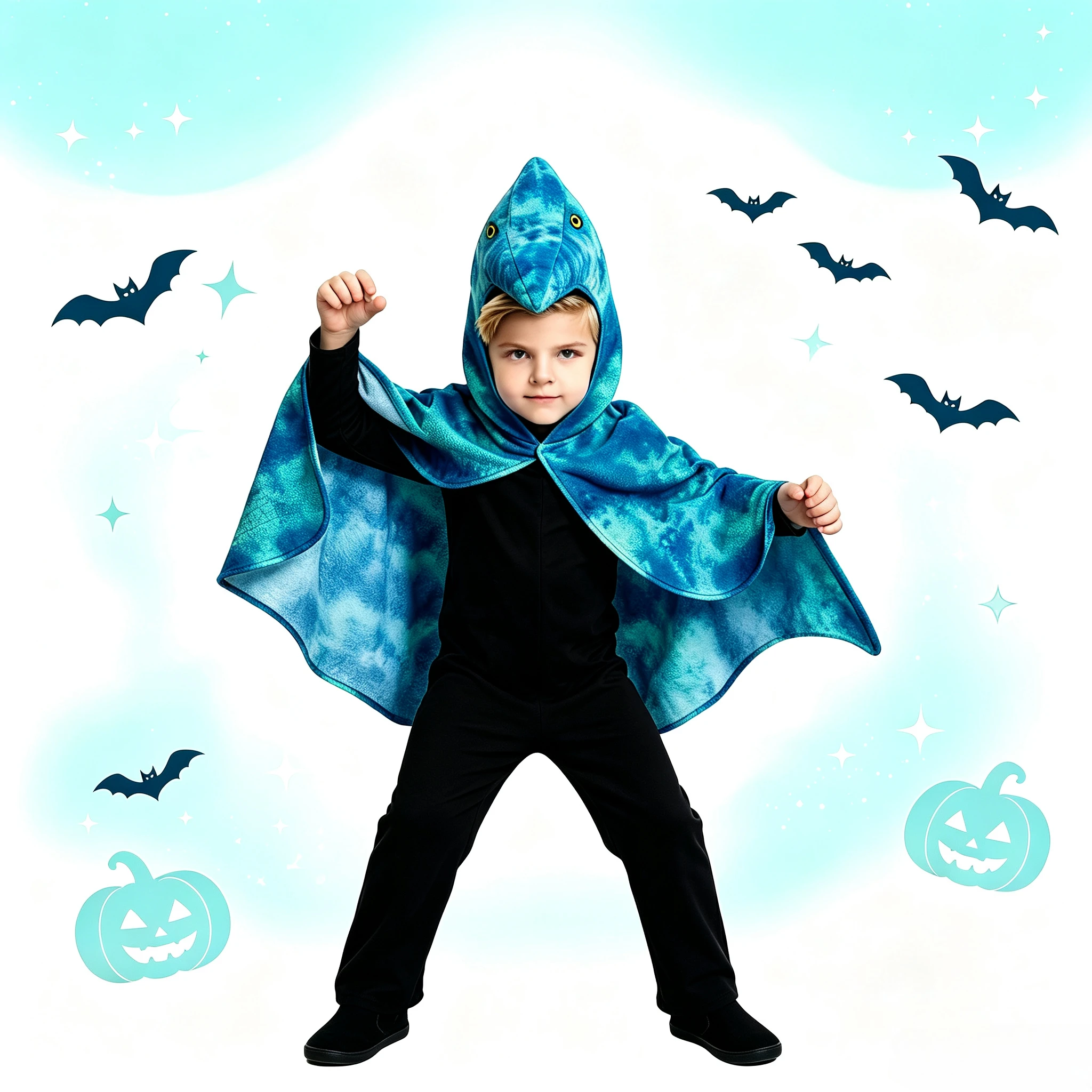 1Pc Kids Cool Pterosaur Dinosaur Cape, Animal Themed Cloak for Halloween Party, Stage Cosplay Dress‑Up & Holiday Gift