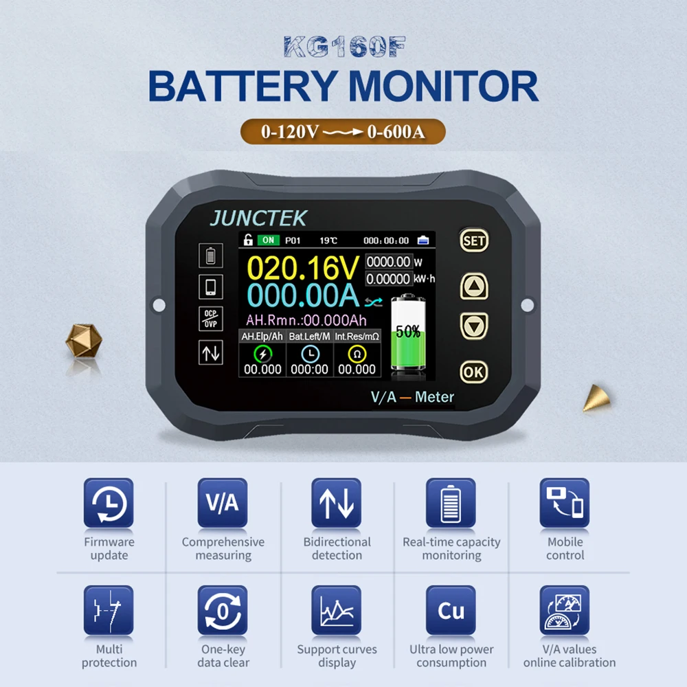 400a Kleurenscherm Draadloze Bluetooth-Compatibele Batterij Coulomb Meter 0-120V Bewaking Batterij Stroomstroom Tester