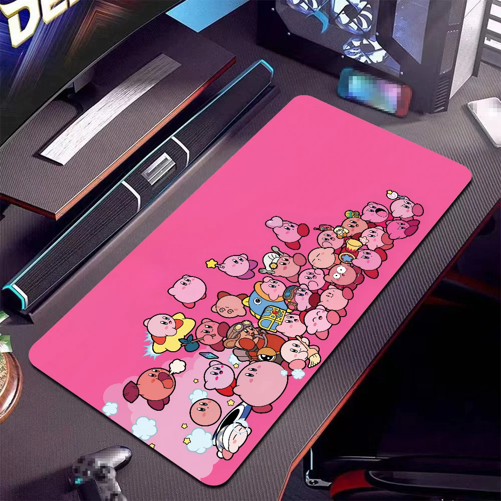 K-Kirby Kawaii Pink Mousepad Large Anti-Slip Mouse Pad Stitched Edges Mat Durable Desk Laptop Gaming​ Keyboard Pad XXL