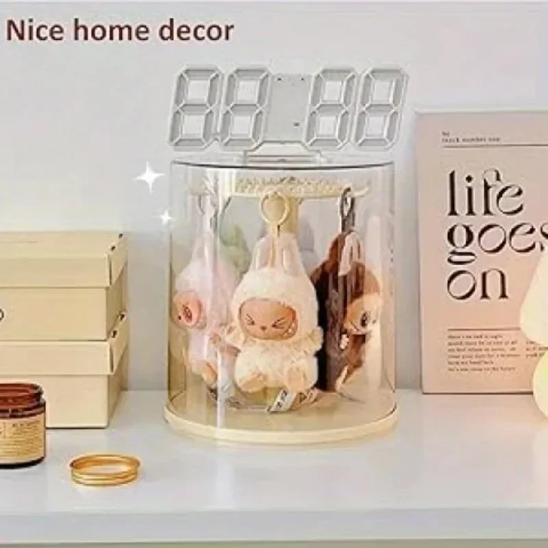 

for Plush Toy Display Box Pendant Doll Clear Storage Case Display Stand 360° Rotation Protective Shell for Cute Figurines LABUBU