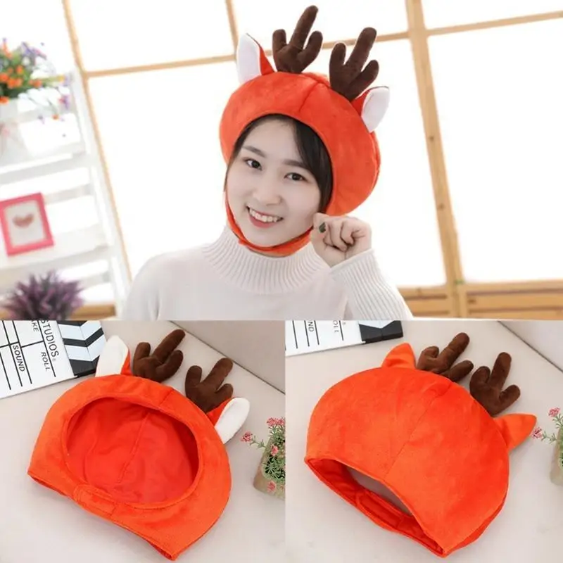 R1WE الكرتون الأيائل الغزلان قرون أفخم قبعة مضحك الحيوان محشوة القبعات قبعة صور الدعائم #5