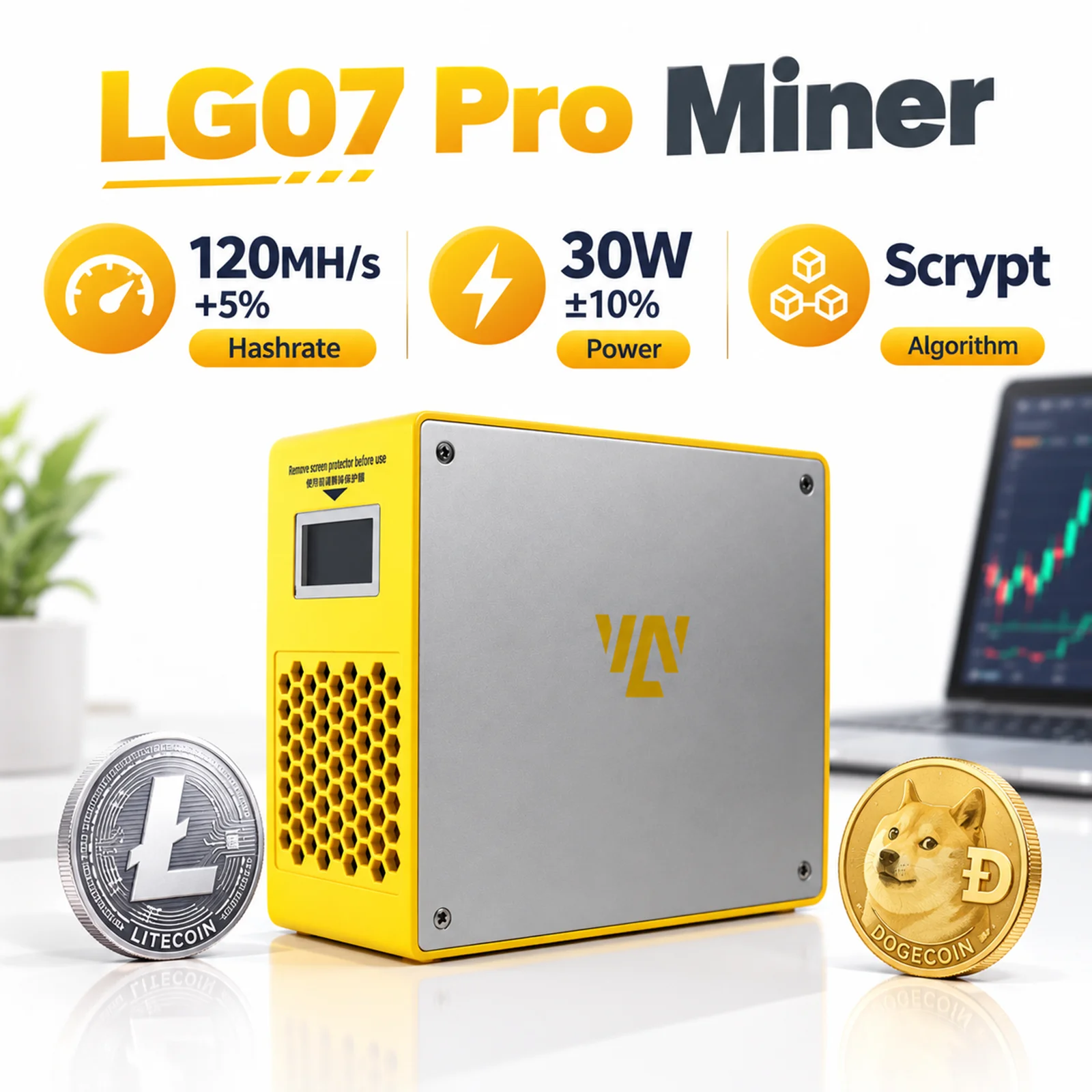LuckyMiner LG07Pro 120MH/s LTC DOGE Miner 30W Stromsparender Scrypt ASIC Miner Heim-Krypto-Mining-Maschine