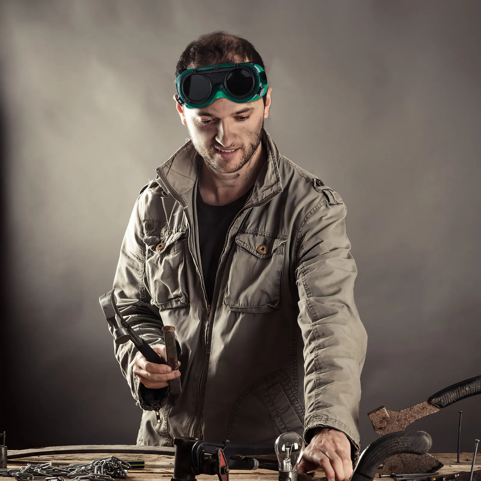 

Green Athermal Welding Goggles for Viewing and Arc Welding Eye Protection Adjustable Strap Vintage Steampunk Style