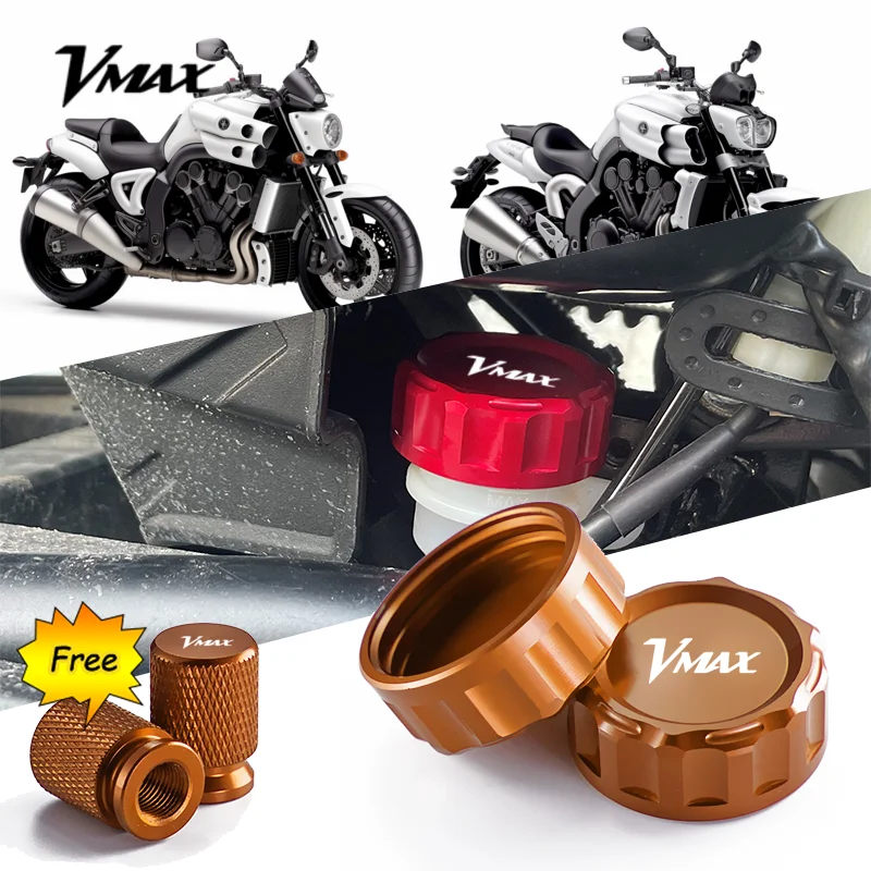 For Yamaha VMAX V-MAX V MAX 1200 1985-2008 2023 Motorcycle CNC Aluminum Rear Brake Fluid Cylinder Master Reservoir Cover Cap