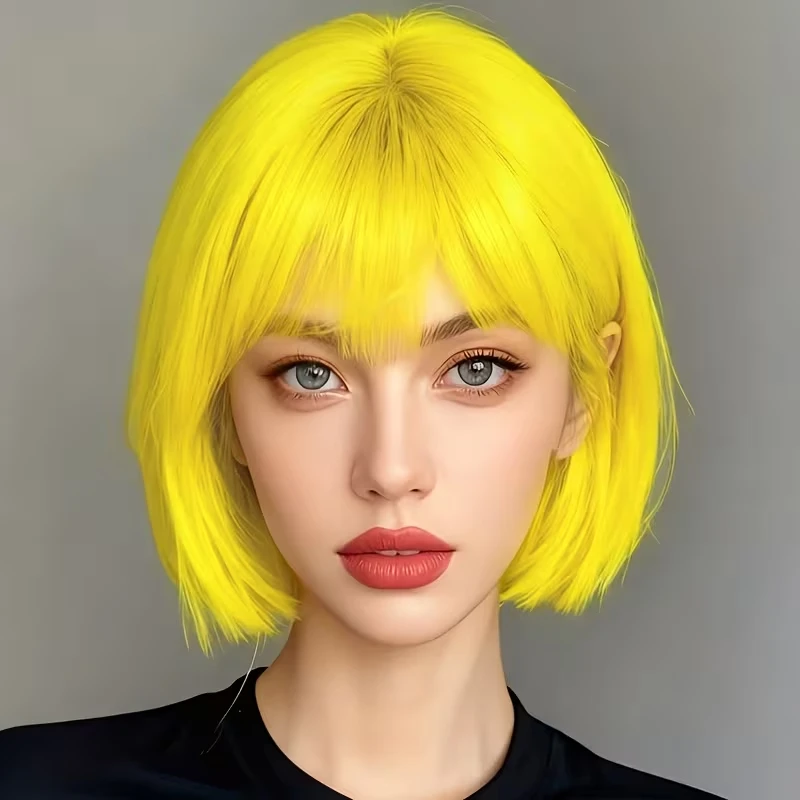 

Желтый парик-каре, короткий прямой синтетический парик для вечеринок, Хэллоуина, косплея, повседневный парик, термостойкий аксессуар для волос
