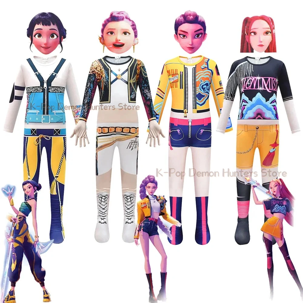 

New K-Pop Mira Zoey Rumi KPop Demon Hunters Cosplay Costume Kids Girls Jumpsuit+Mask Set School Party Halloween Costume Gift