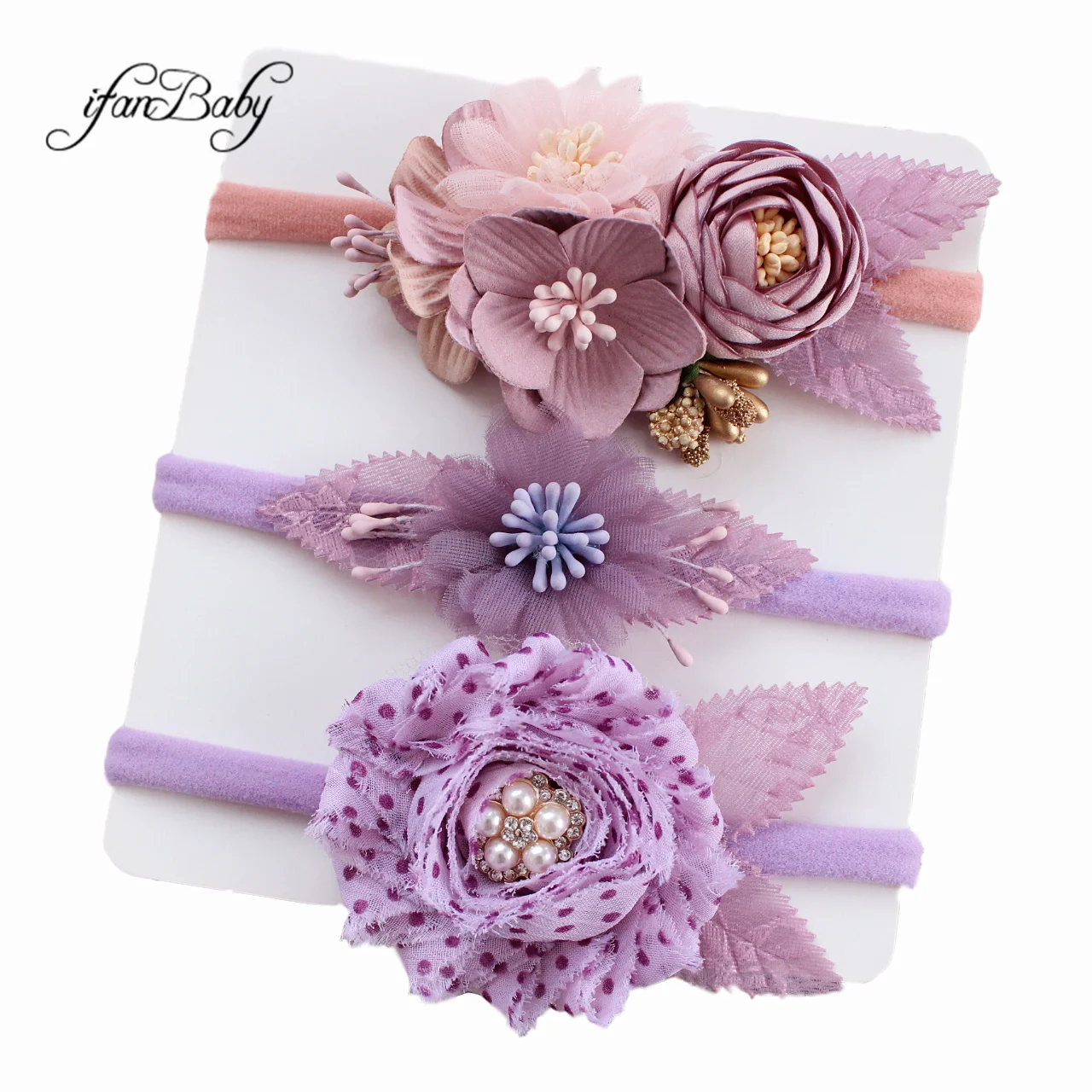 Stretch Kids Girl Burned Vintage Rose Flower Headband With Pearl Nylon Headband