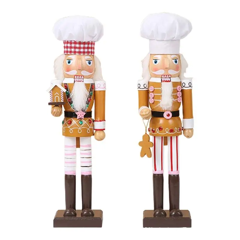 

Q6PE Wooden Nutcracker Figurine Chef Nutcrackers 15-inch Christmas Decorations