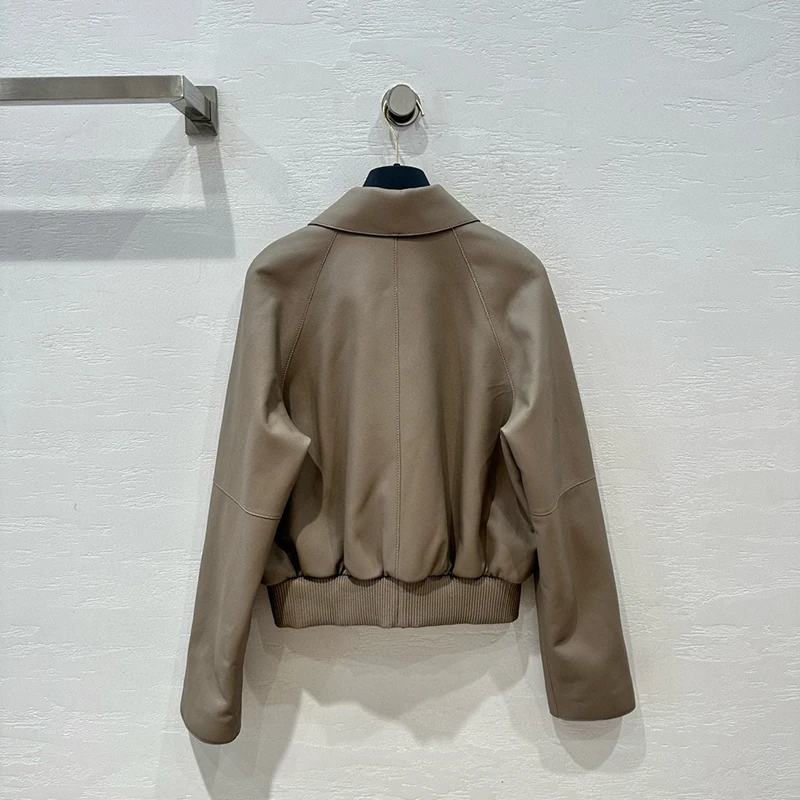 天然レザージャケット春秋の女性のシープスキンライチストリア小さなラペルジッパーショートルーズカジュアルコート Echtes Leder Jacke