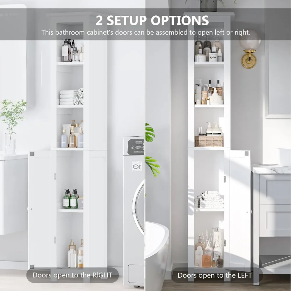 slimline tall bathroom storage cabinet with adjustable shelves for compact spaces