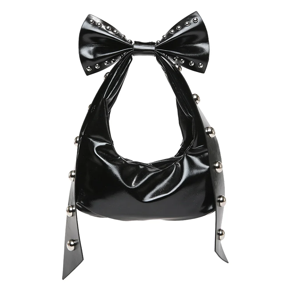 

Shoulder Bag for Women Bow Knot Underarm Bag PU Leather Rivet Punk Clutch Purse Y2K Studded for Work Travel