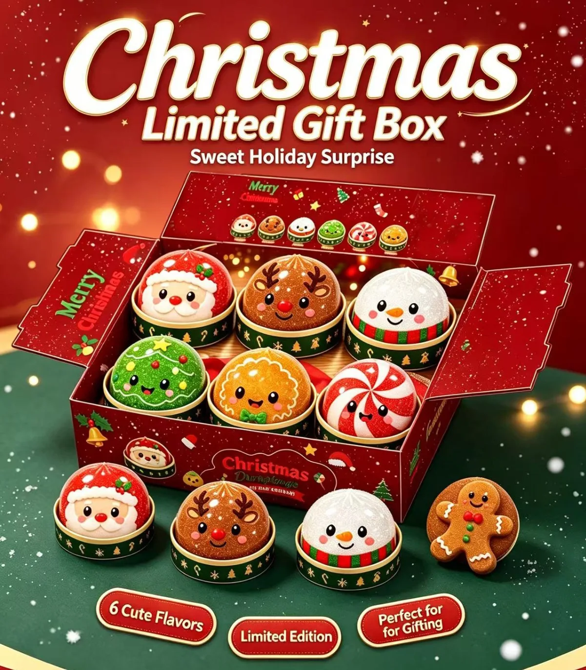 Christmas Bun Squishy Toy Soft TPR Squeeze Fidget Toy Stress Relief Cute Desktop Ornament Xmas Holiday Decor Collectible Gift