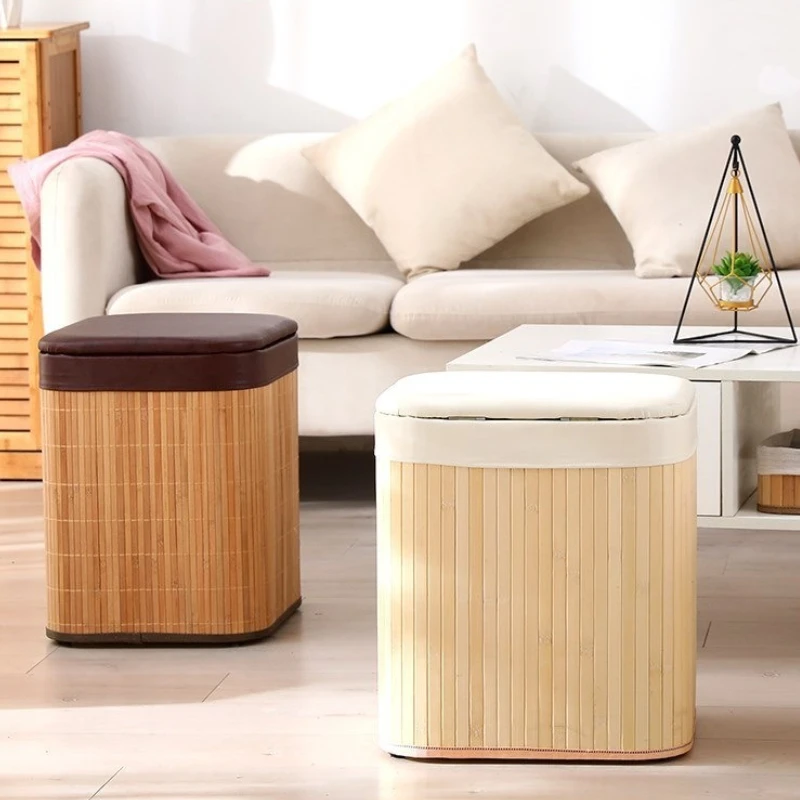 

Outdoor Bamboo Woven Storage Stool Waterproof Garden Bench Multi Functional Shoe Storage Ottoman Toy Organizer Laundry Seat