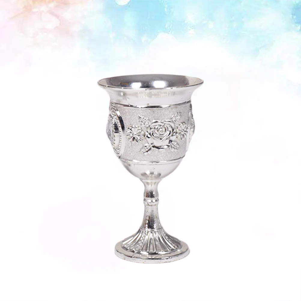 Inlay Style Zinc Alloy Goblet Goblet Carved White Glass Stem-cup Stemware for Home Bar Party (Silver)