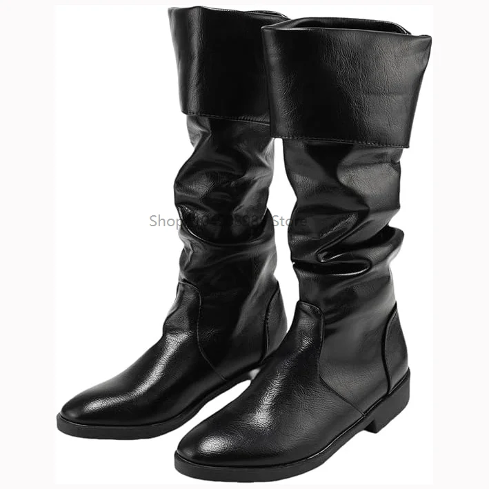 

Cos Renaissance Boots Medieval Pirate Boots Western Knight Boots Flat Jazz Boots Unisex Pull On Mid Calf Gothic Cosplay Boots