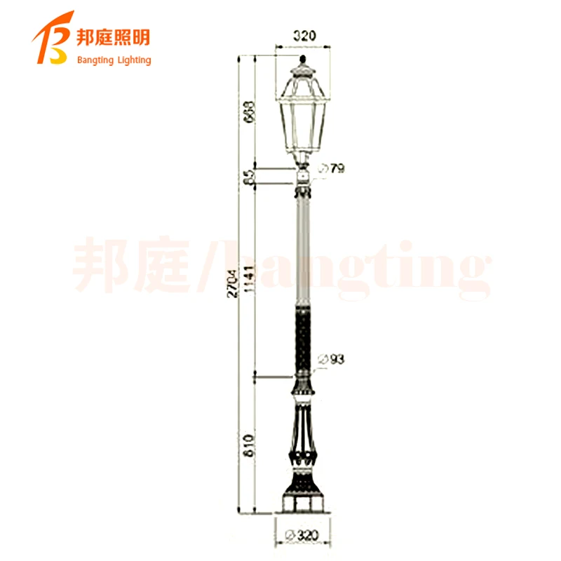 Classic Led Garden Light Antique Street Light Garden Lamp Post and Poles Aluminum European Style IP65 Waterproof 4M 120w Black