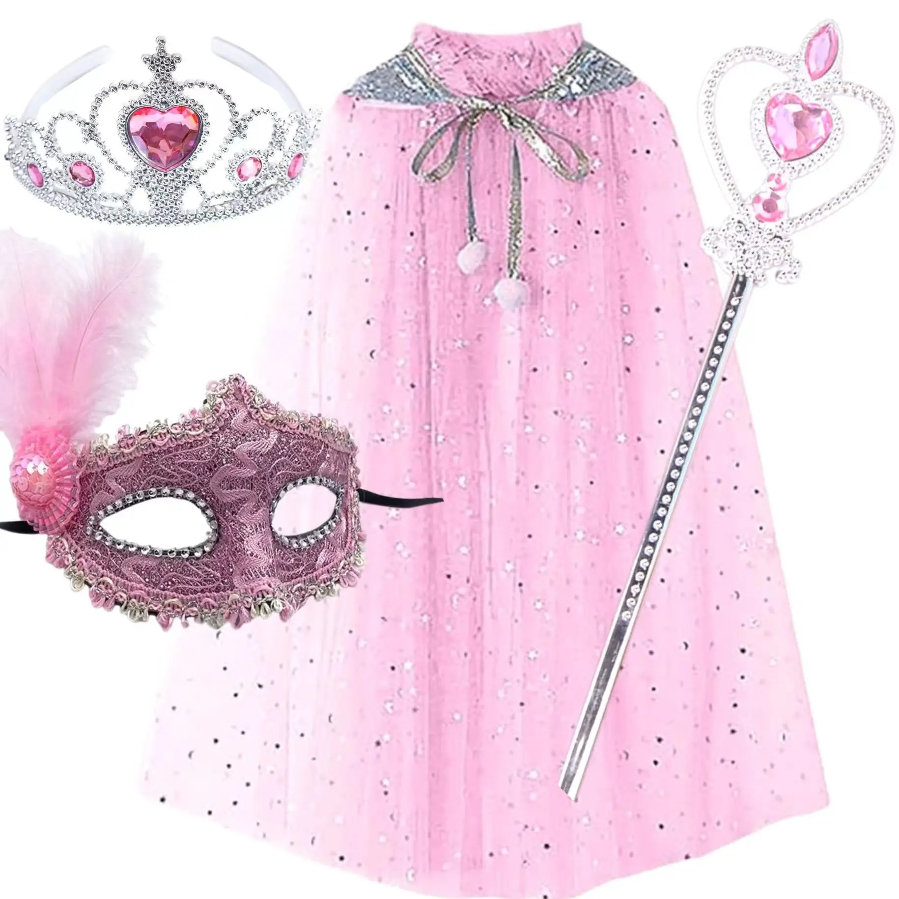 Costume For Girl Cape Shawl Cape Girls Princess Crown Cape Suit Halloween Performance Costume - view 2