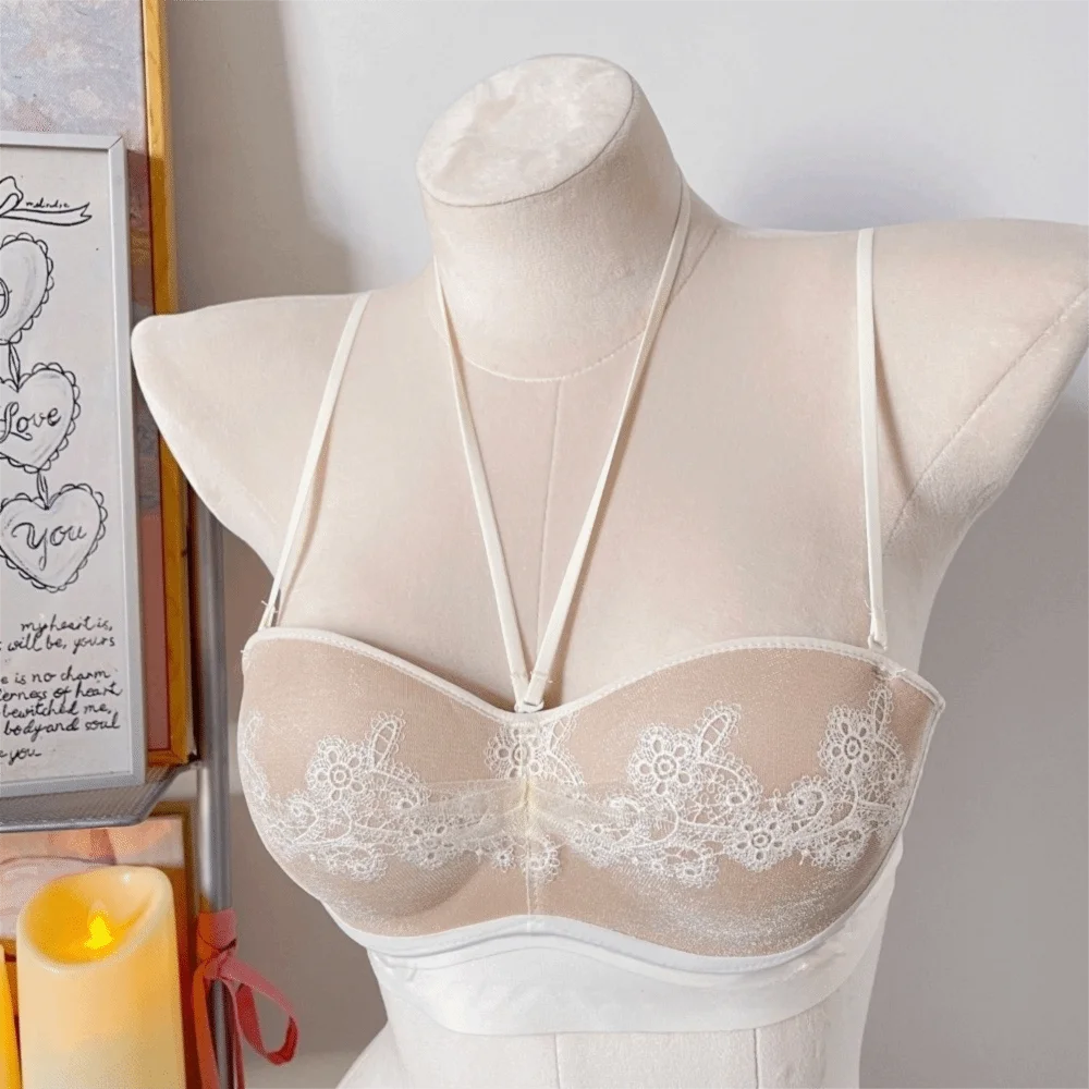 Fashion Neck Hanging Lace Bra Seamless Thin Strap Halter Bra Anti-sagging Beauty Back Wireless Bra Date Nights