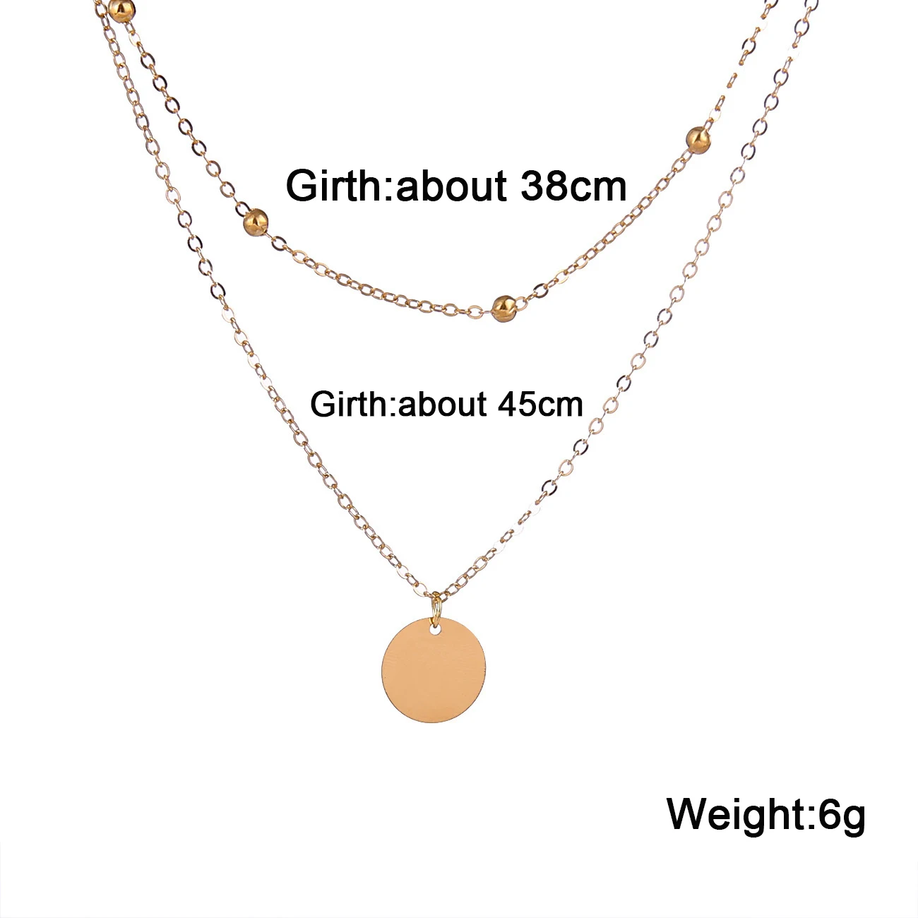 New European Women\'s Necklaces Double-layers Gold Color Short Chain Round Piece Pendants Clavicular Chain Fashion Jewelry colar