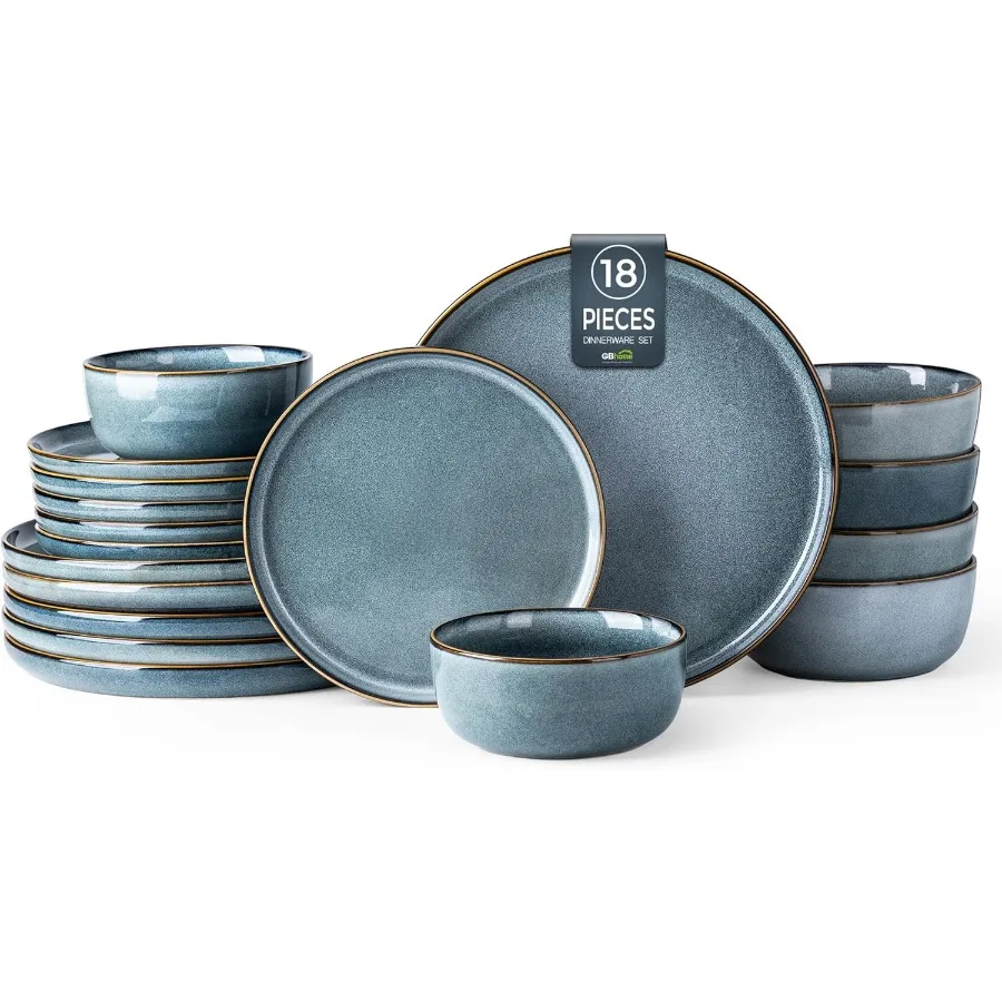 

Ceramic Dinnerware Sets for 6 18 Pieces Stoneware Plates and Bowls Sets Scratch Resistant Dishes Dishwasher and Microwave Safe