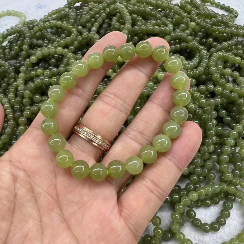 Green Yellow Mouth round Beads Diy Natural Hetian Jade Bracelet