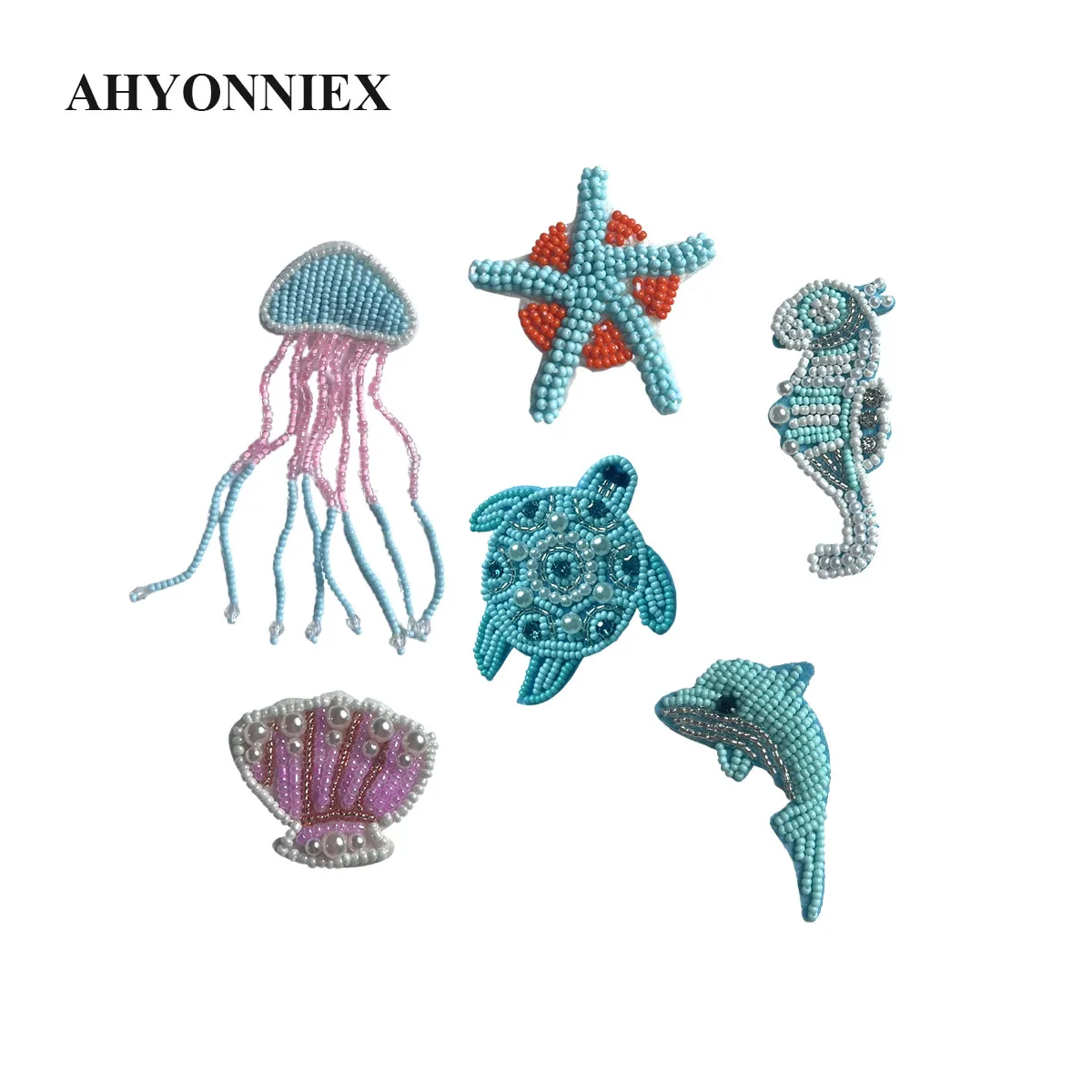 1 Piece Handmade Cute Turtle Shell Jellyfish Starfish Dolphin Clothing Beaded Patches Clothes Parch Sew On DIY Applique