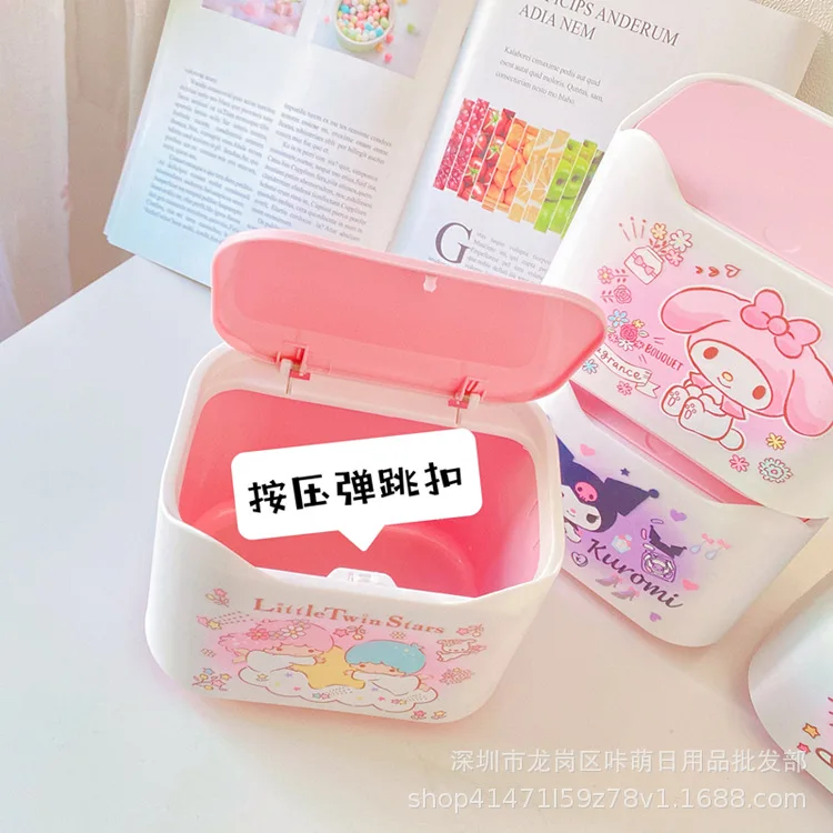 

Sanrio Desktop Trash Hello Kitty Kuromi Can Clamshell Press Bounce Table Trash Box Houseold Peel Paper Scraps Storage Box Gift