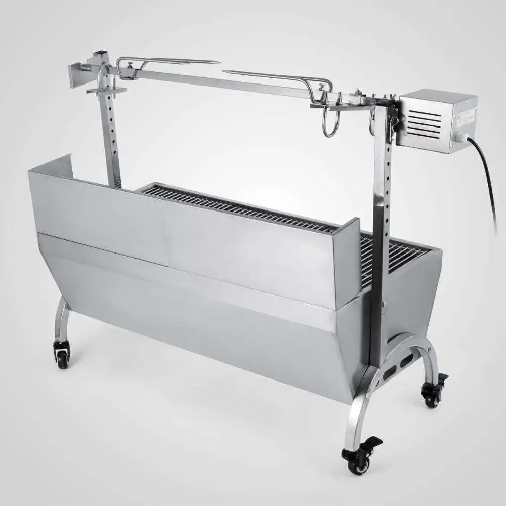 شواية المشواة التجارية - آلة تحميص الخنازير المصنوعة من الفولاذ المقاوم للصدأ (وقود الفحم، دوران تلقائي، سعة 50 كجم)