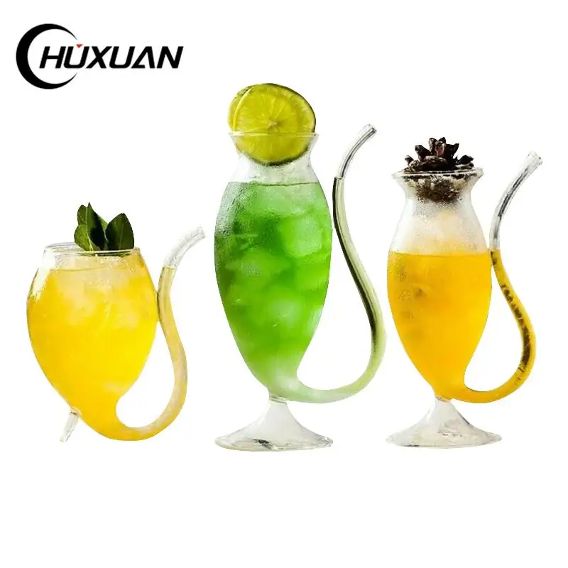 1pcs 200/300/330ml Wine Whiskey Glass Heat Resistant Sucking Juice Milk Drinking Tube Straw Cup Creative Wine Glass Cup 