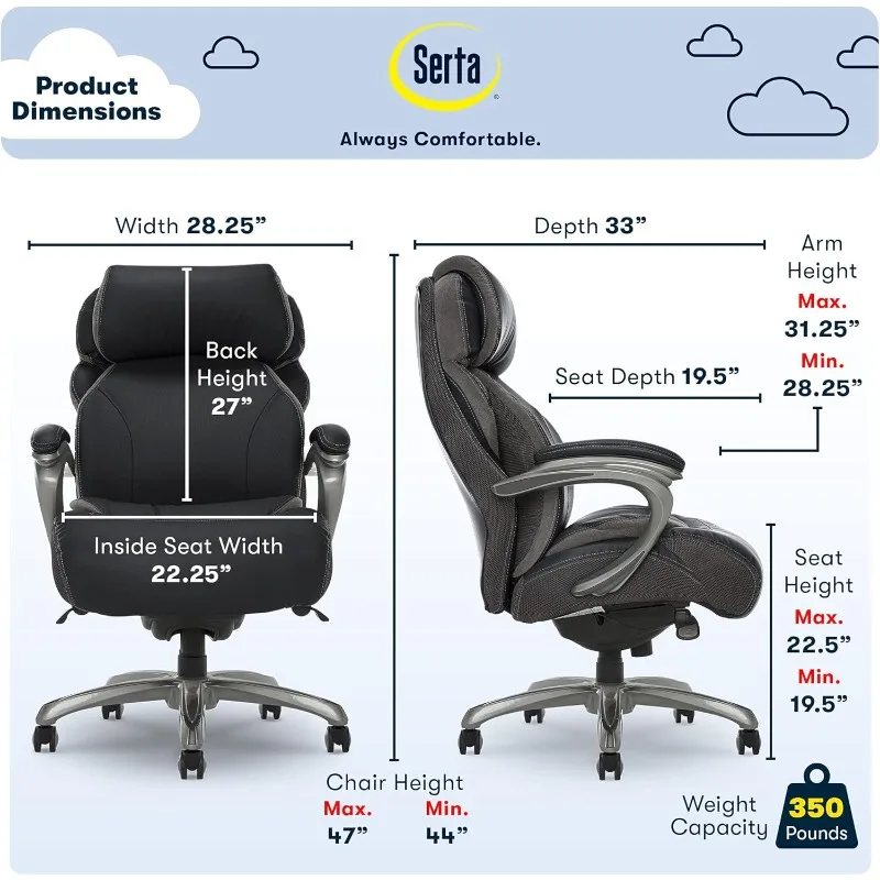 Tall Executive Office Chair with AIR Technology and Smart Layers Premium Elite Foam, Supports up to 350 Pounds,