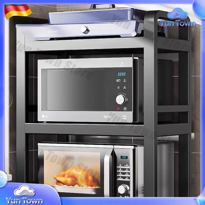 German Retractable Kitchen Microwave Rack Shelf Multifunctional Household Countertop Rice Cooker Oven Storage Rack